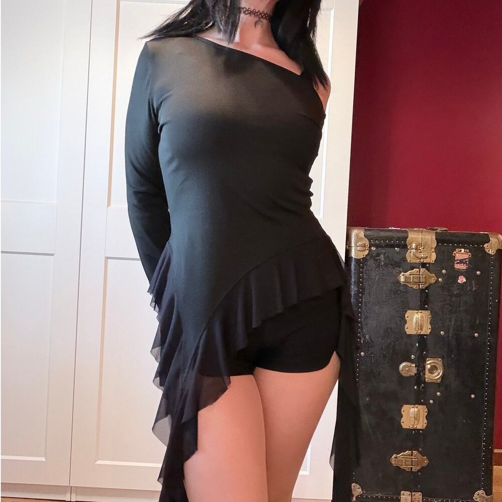 off the shoulder asymmetrical top with long ruffles